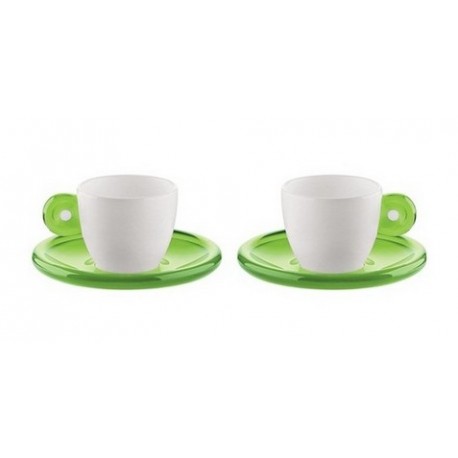 Guzzini Set of 2 Gocce Espresso Cups with Saucers